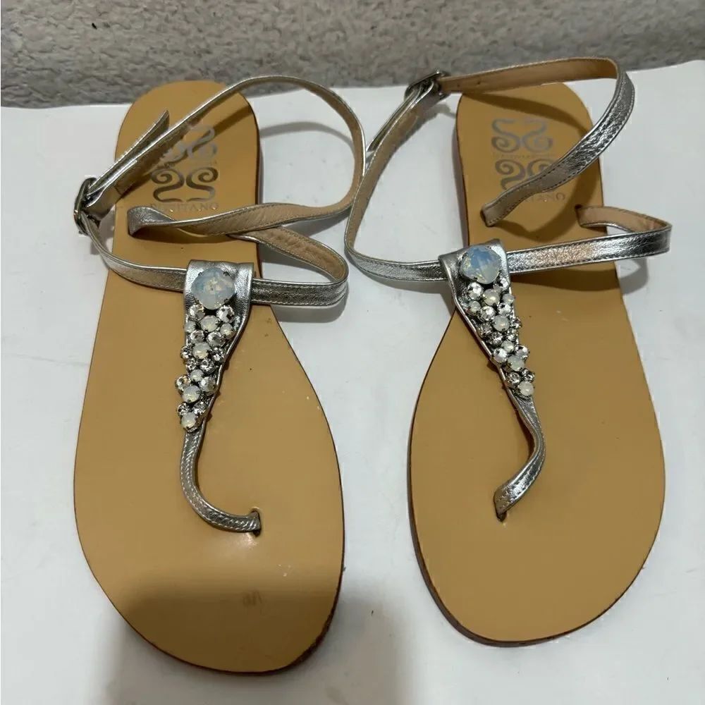 Positano Metallic silver Multicolor Jeweled Thong Sandal Made In Italy Size 10